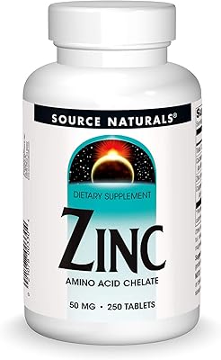 Chélate d'acides aminés de zinc source naturals (50 mg) 250 comprimés