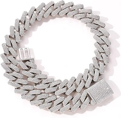 Collier chaîne cubaine glacée hip hop de 20mm, plaqué or blanc 14 carats