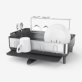 Égouttoir à vaisselle de cuisine simplehuman avec buse rotative, cadre en acier inoxydable