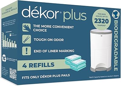 Seau à couches biodégradables decor plus | 4 pièces système de recharge