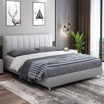 Cadre de lit rembourré en velours et bois d'érable, king, queen size, sommier
