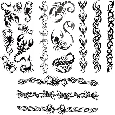 Autocollants de tatouage temporaires pour bracelets noirs tatouages ​​totem scorpion faux tatouages ​​4