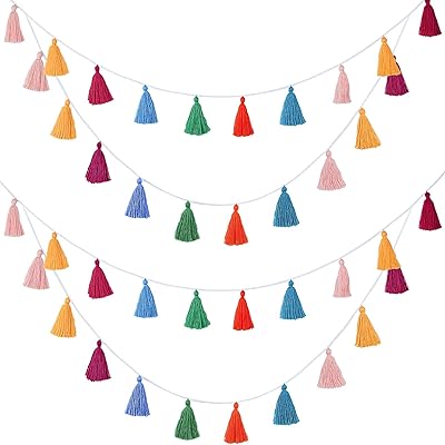 Paquet de 4 bannières colorées à franges en coton à suspendre au mur