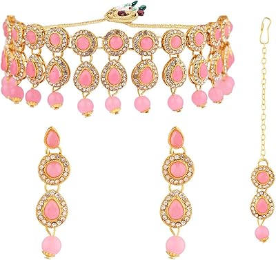 Ensemble de collier de mariée pour mariage ensemble en zircone cubique rose