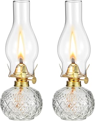 Lampe à huile pour grande pièce, lampe à kérosène en verre transparent vintage