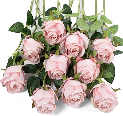 Floogery 10 pièces de roses artificielles en soie à longue tige, fausses fleurs en soie pour bouquet de mariage, centre de table, décoration d'intérieur (rose clair). Révolutionnez votre façon d'acheter avec Diaytar