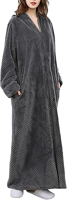 Peignoir long en polaire à fermeture éclair gaufrée pour vêtements de nuit confortables