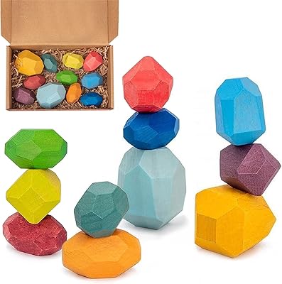 11 pièces de pierres empilables colorées en bois, pierres d'équilibrage, jeu de blocs
