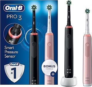 Brosse à dents électrique oral-b pro 3 3900 lot de 2 brosses rose