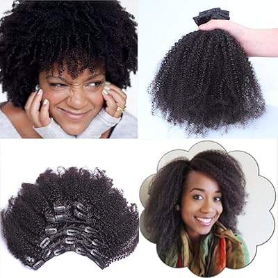 Extensions de cheveux humains vierges mongols afro crépus bouclés à clips noir naturel