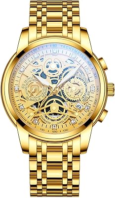Montres pour hommes avec aspect mécanique en acier inoxydable et métal montres