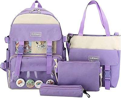 4 pièces ensemble de sac à dos d'école ours en peluche kawaii collier