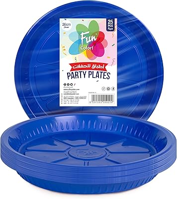 Assiettes de fête amusantes en plastique durable, bleues, taille 26 cm - 25
