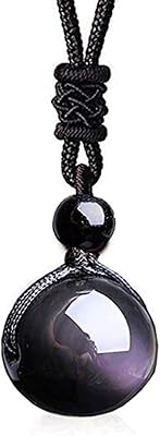 Collier en pierre d'obsidienne œil arc-en-ciel, perles de cristal unisexes noires avec corde