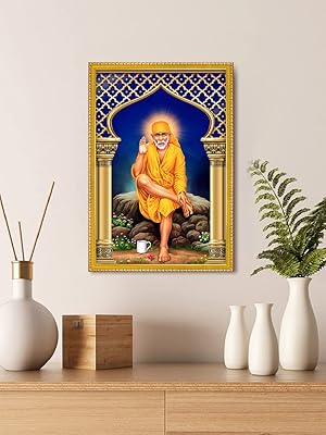 999store peinture photo du seigneur sai baba avec cadre photo pour photo mandir/temple