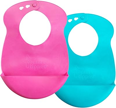 Bavoir bébé tommee tippee easy roll catch & drip, rose et bleu sarcelle