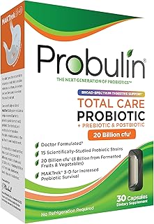 Total care probiotiques + capsules prébiotiques et postbiotiques avec probolin, 30 capsules