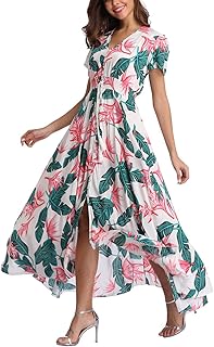 Robe longue longue pour femme avec fleurs et fermeture à boutons pour la plage