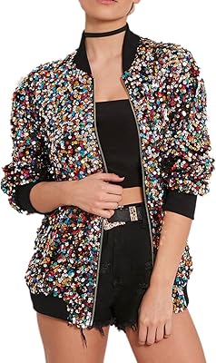Veste zippée à manches longues et sequins crysay pour femme, arc-en-ciel