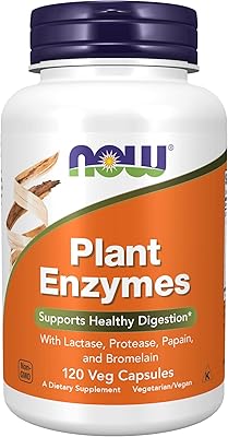 Now suppléments, enzymes végétales avec lactase, protéase, papaïne et bromélaïne, 120 gélules végétariennes