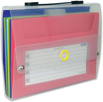 Classeur coulissant fis avec 7 pochettes, couverture en ruban transparent, pochettes colorées