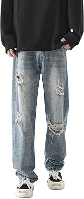 Jean à jambes larges pour hommes, jean ample coupe droite, pantalon décontracté vintage