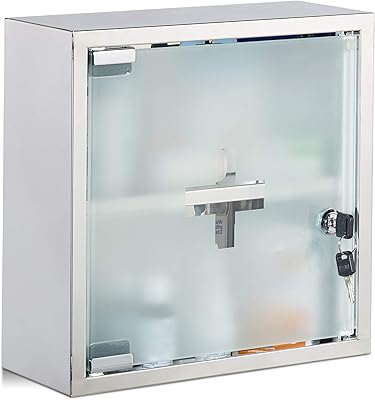 Armoire relaxdays en acier inoxydable, carrée, 2 compartiments, serrure, pharmacie domestique, brillant, argent, hwd 30x30x12 cm. Diaytar : Qualité professionnelle, prix grand public