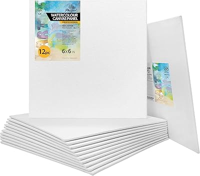 Peintures sur toile aquarelle phoenix 6x6"/12 pièces - peinture 100% coton triple couche sans acide de 8 oz, toile plate vierge pour aquarelle, acrylique, gouache et détrempe. Diaytar : Des offres irrésistibles chaque jour
