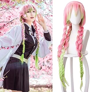 Perruque pour femme maiswell anime demon slayer kanroji mitsuri rose et vert perruque