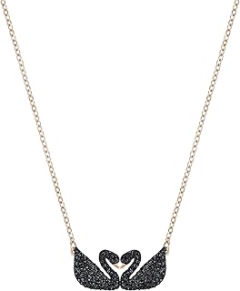 Collection de bijoux emblématiques cygne pour femme, finition or rose, cristaux noirs