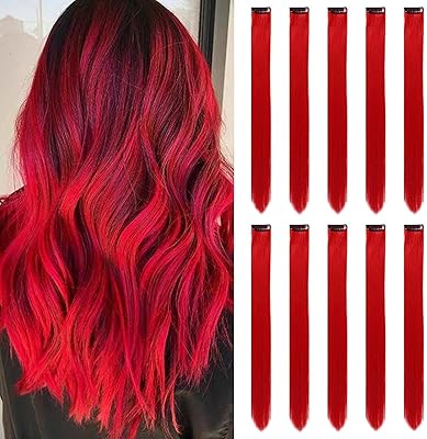 Extensions de cheveux postiches, syosi 10 pièces pince d'extensions de cheveux raides rouges