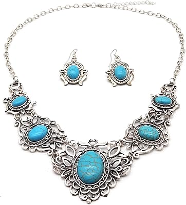 Ensemble de bijoux bohème avec pendentif et boucles d'oreilles turquoise mode occidentale