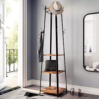 Porte-vêtements autoportant en métal : porte-manteau en métal avec 4 étagères en bois