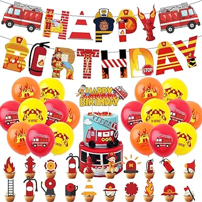 Fournitures de fête d'anniversaire de luxe sur le thème du camion de pompiers