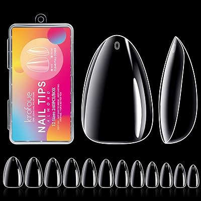 Ongles courts en amande - crovo clear nail tips, 240 pièces, 12 tailles