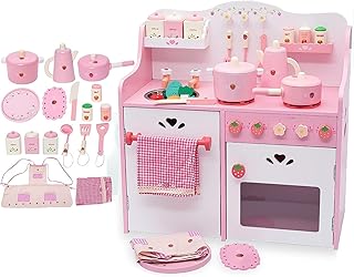 Jouet de cuisine en bois rose ensembles avec accessoires de cuisine évier