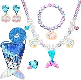 Ensemble de bijoux collier et bracelet sirène 6 pièces pour filles avec sac
