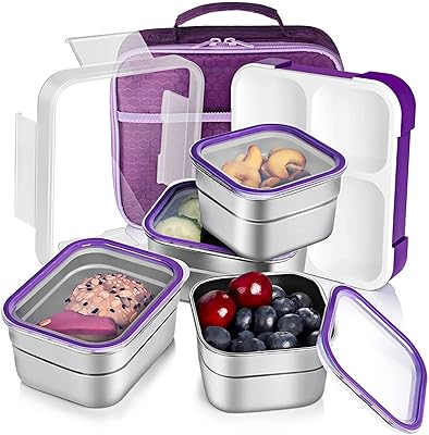 Boîte à lunch étanche en acier inoxydable avec 4 compartiments, parfaite