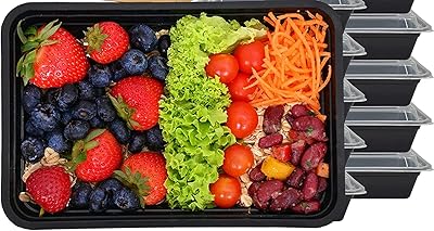 [paquet de 5] récipient de conservation des aliments à fond noir avec couvercles (28 oz) re 28 | récipient alimentaire jetable | récipients de préparation de repas | boîtes à lunch | passe au micro-ondes | va au congélateur (1 compartiment). Diaytar : Votre allié pour des achats malins et économiques