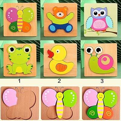 6 pièces 3d puzzles en bois jouets éducatifs d'animaux d'apprentissage préscolaire