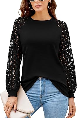 Chemisier en dentelle à manches longues/courtes pour femme, chemise décontractée ample