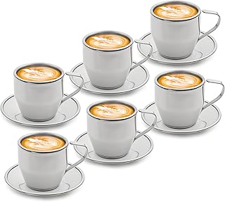 Ensemble de tasses à café et soucoupes life smile, acier inoxydable pur 18/10