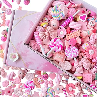 200 pièces d'ornements visqueux ensemble mignon, mélange de résine naturelle à dos plat