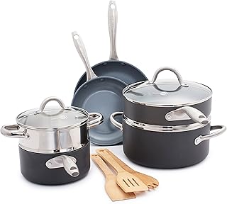 Batterie de cuisine antiadhésive en céramique green pan lima, 12 pièces, gris, ms65y0r