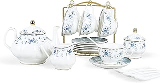 Service à thé fan kueer en porcelaine bleue, 15 pièces, théière au design