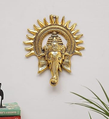 Statue de ganesha ji en métal artisanal cry diy, statue murale ganpati, idole