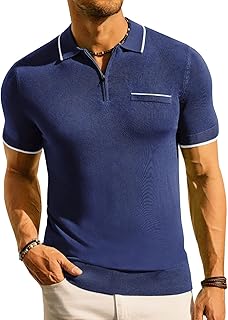 Polo tricoté pour homme à manches courtes, coupe classique et quart de zip