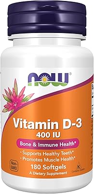 Now suppléments, vitamine d3 400 ui, os solides*, soutien squelettique*, 180 gélules