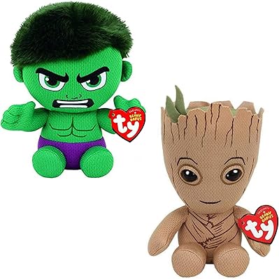 Ty toys poupée marvel hulk & groot de 8" (régulier) | en peluche
