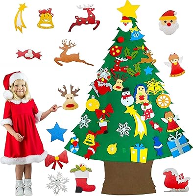 Holomall 1.2m feutre sapin de noël, 34pcs feutre bonhomme de neige jouet cadeaux